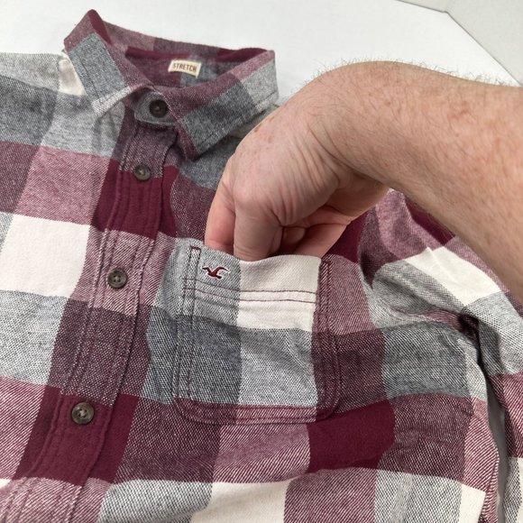 Hollister Men's Size Medium Shirt Button Up Long Sleeve Plaid Red Gray Preowned - Picture 14 of 14
